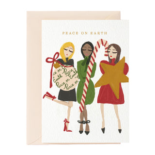 Tarjeta de felicitación para niñas con el lema "Paz en la Tierra"