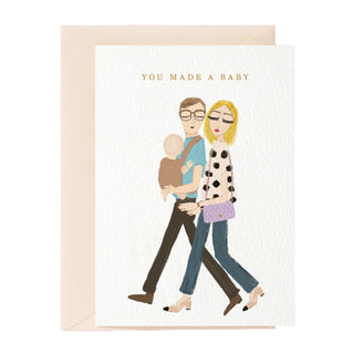 Tarjeta de felicitación con la frase "Hiciste un bebé"
